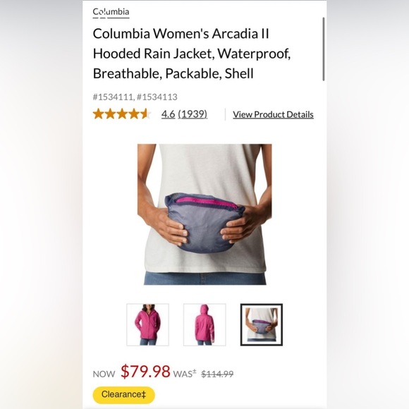 BRAND NEW Columbia Women's Arcadia II Hooded Rain Jacket - Picture 3 of 3